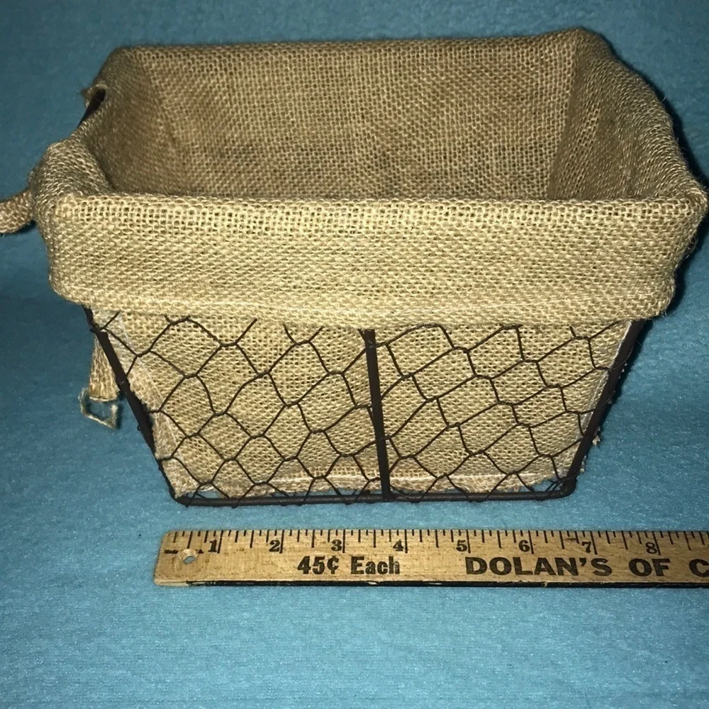 BASKET Chicken Wire rustic burlap lining NEW
